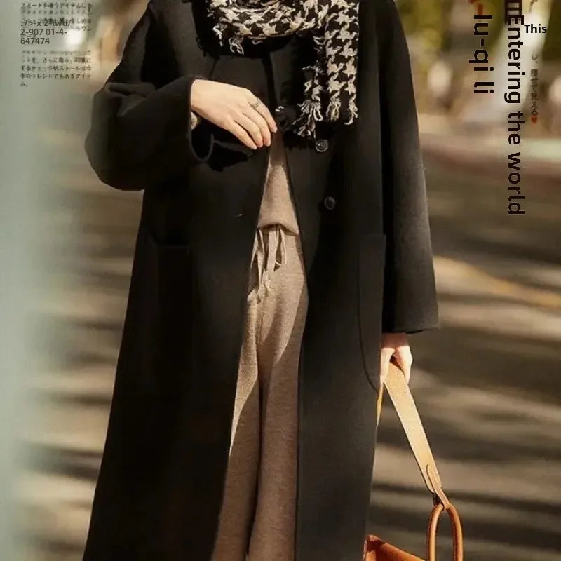 Plus Size Damen Loose-Fit High-End Doppelseitiger Fleecemantel Mittellanger Herbst/Winter Neuankömmling Trendiger Mantel