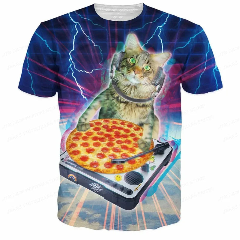3D Gedruckt Lustige Katze T Shirt Für Männer Tier Lebensmittel Muster Tees Sommer Straße Oversize Kurzarm Tops Lose Rundhals T-Shirts