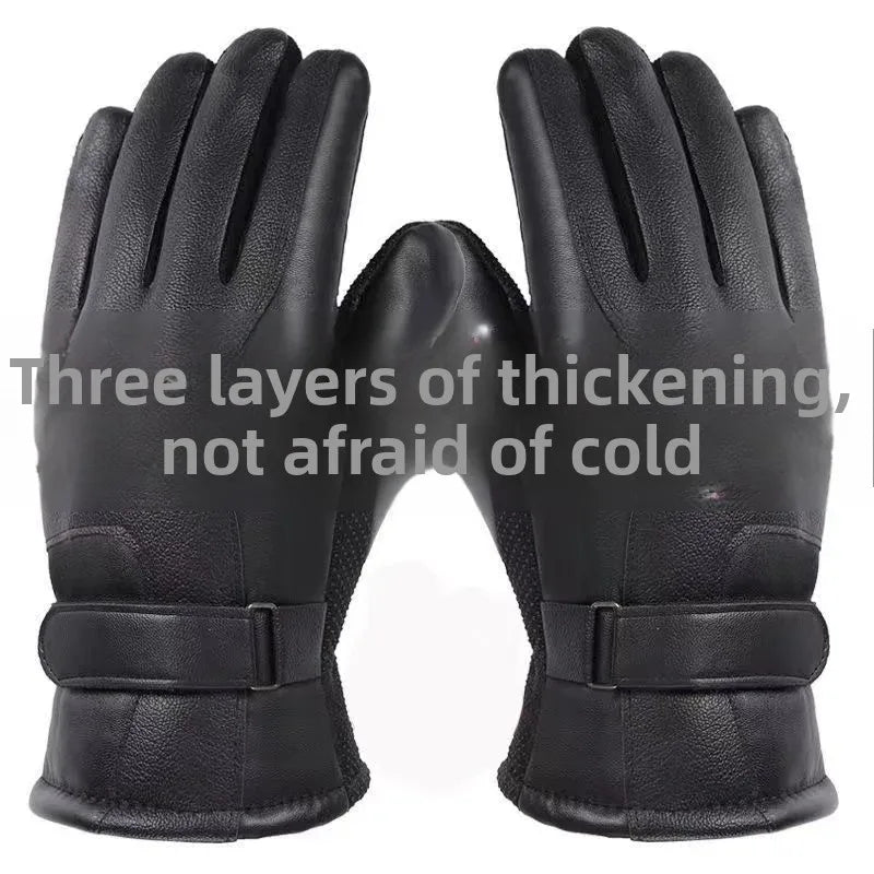 Herren-Winterhandschuhe, verdickt, mit Fleece gefüttert, Touchscreen, wasserdicht, winddicht, kältebeständig, Motorradfahren, Outdoor, Skifahren