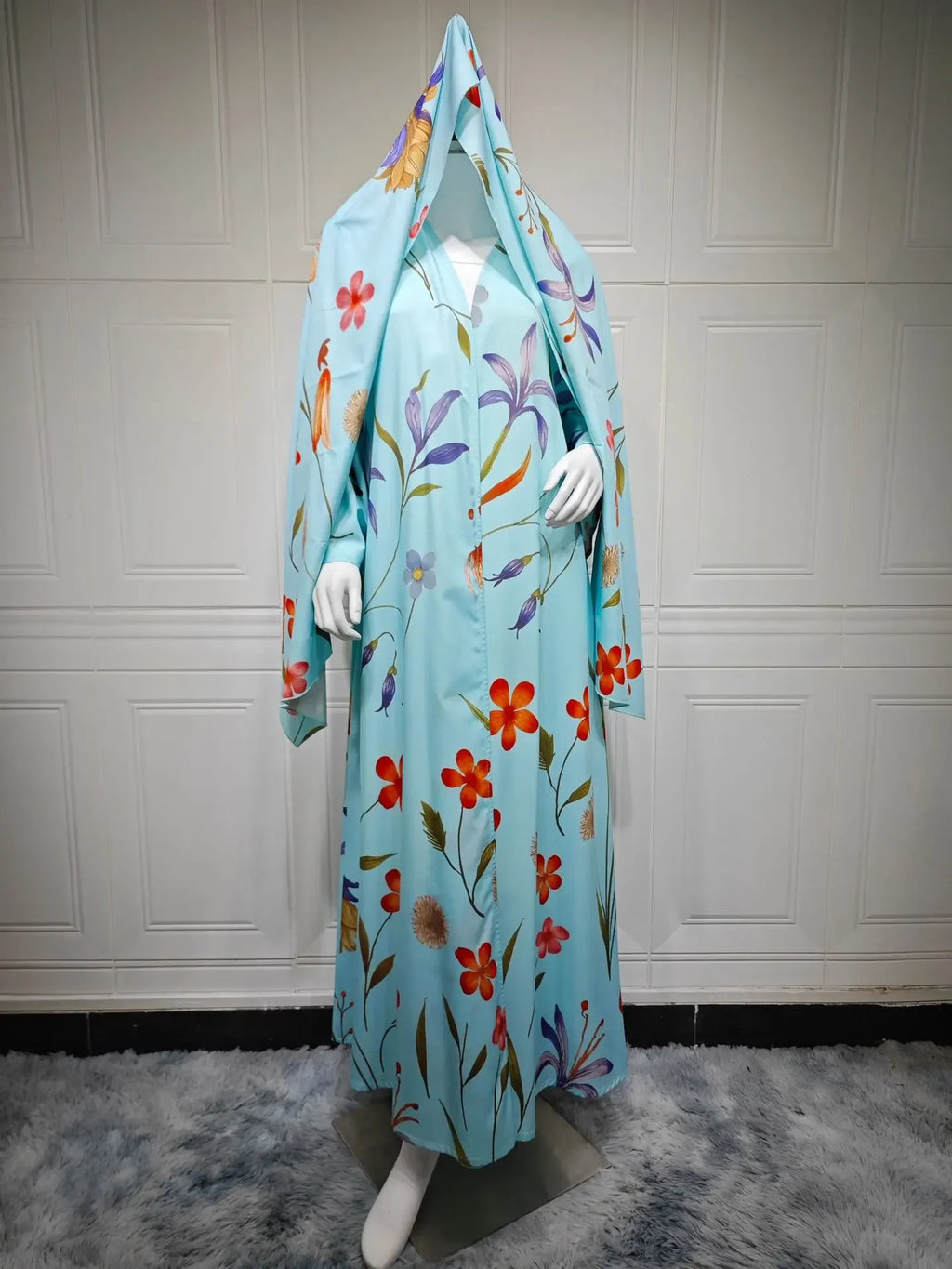 Dubai Cardigan Abaya Schal Damen Offenes Kleid 2-teiliges Set Eid Print Dubai Cardigan Marokko Kaftan Jalabiya Long Roeb Ramadan Party