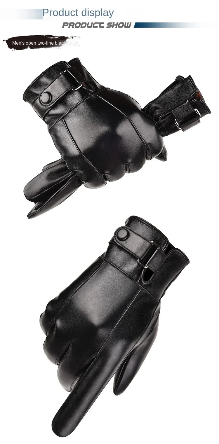 Winterhandschuhe für Herren, echtes Leder, Outdoor-Radfahren, schwarz, echtes Schaffell, warm halten, Fahren, Motorradhandschuhe