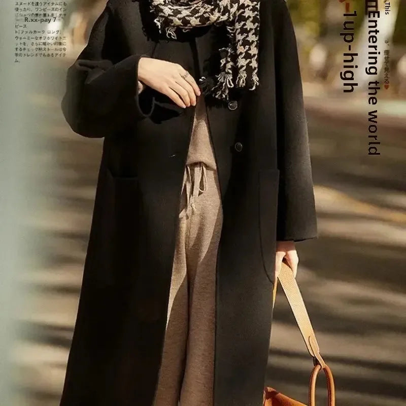 Plus Size Damen Loose-Fit High-End Doppelseitiger Fleecemantel Mittellanger Herbst/Winter Neuankömmling Trendiger Mantel