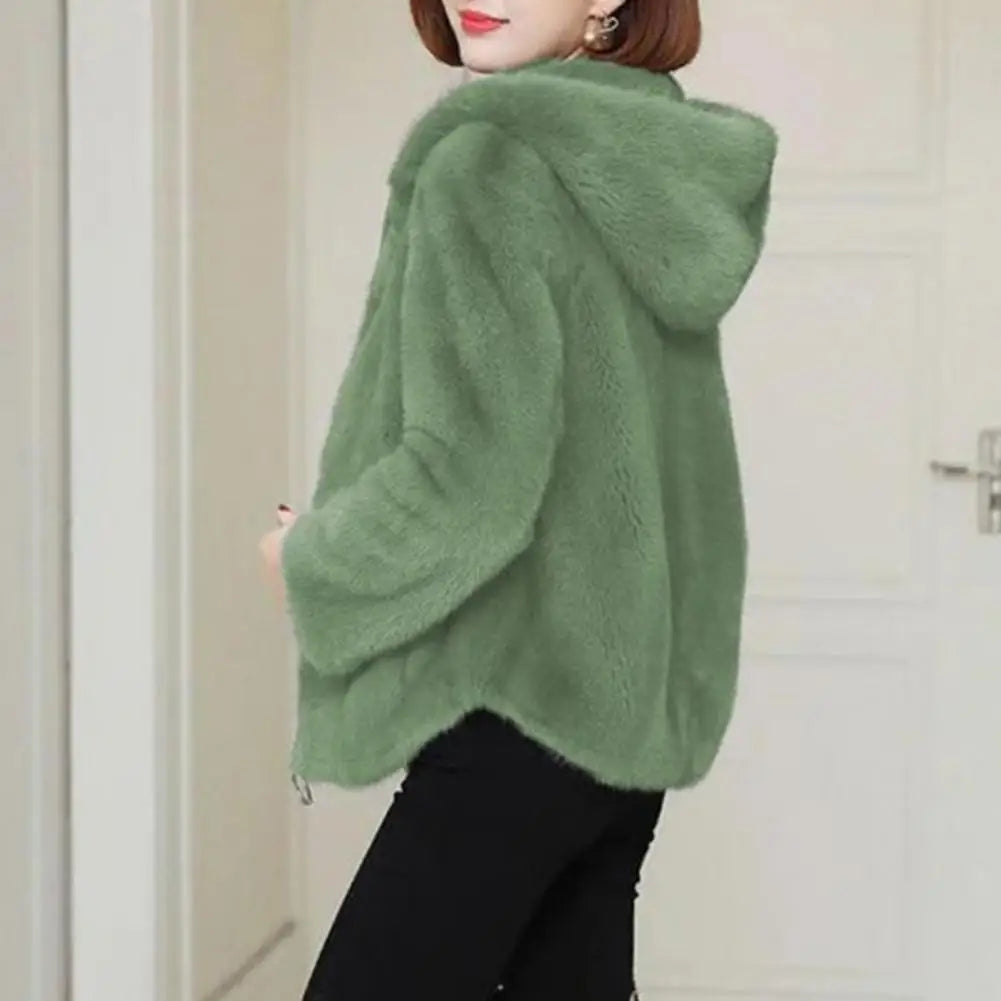 Kapuzenmantel, Polarfleece-Mantel, Plüsch-Winterjacken, Damen, doppelseitig, dick, lange Ärmel, Strickjacke mit Reißverschluss