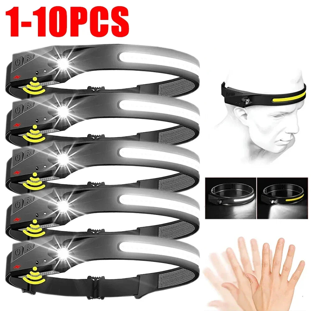 1-10PCS LED Sensor Scheinwerfer Eingebaute Batterie USB Aufladbare Kopf Taschenlampe Scheinwerfer Kopf Taschenlampe Camping Angeln Suche licht