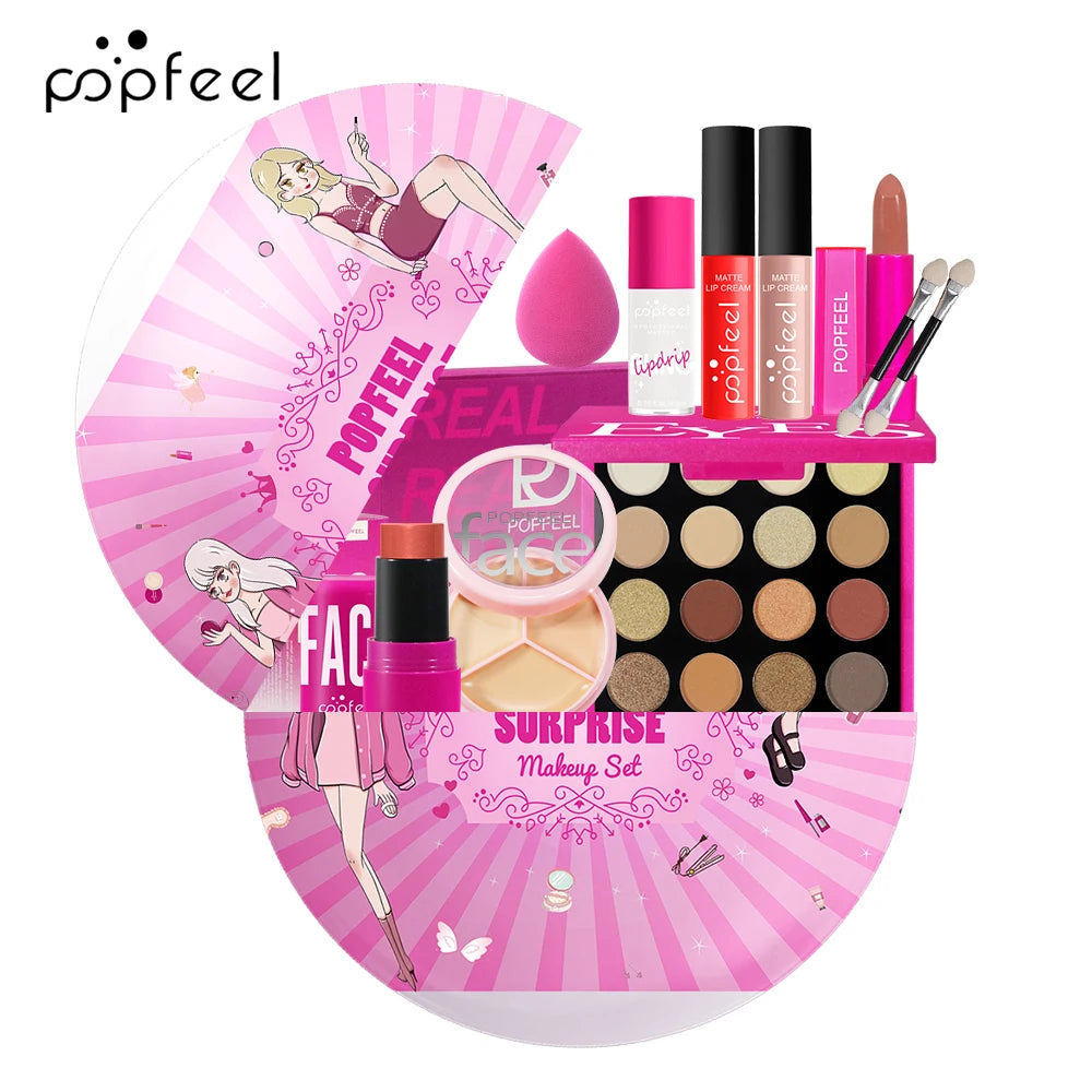 POPFEEL Überraschungs-Make-up-Ball-Set – 9-teiliges Make-up-Set mit Lidschatten und Lippenstiften, perfektes rosa Geschenk für Mädchen, ideale Weihnachten