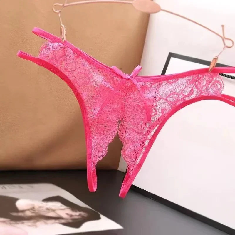 Sexy Dessous Damenhöschen, Schrittöffnung, transparente G-Strings, Tangas, solide Schleife, Unterwäsche für Damen und Damen, Spitzenhöschen