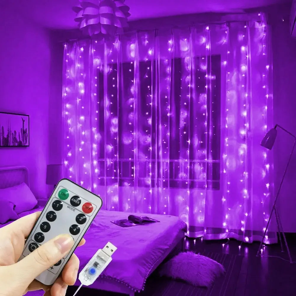 Weihnachtsdekoration für Zuhause, USB, 8 Modi, Feengirlande, LED-Vorhang-Lichterkette mit Fernbedienung für Schlafzimmer, Hochzeit