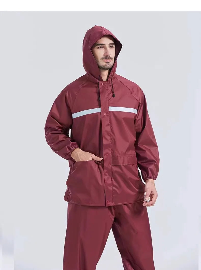 Herren Regenmantel Regenhose Set Geteilter reflektierender Regenmantel Baustellenfahrer zum Mitnehmen Reiten Wandern Arbeitsschutz Regenmantel