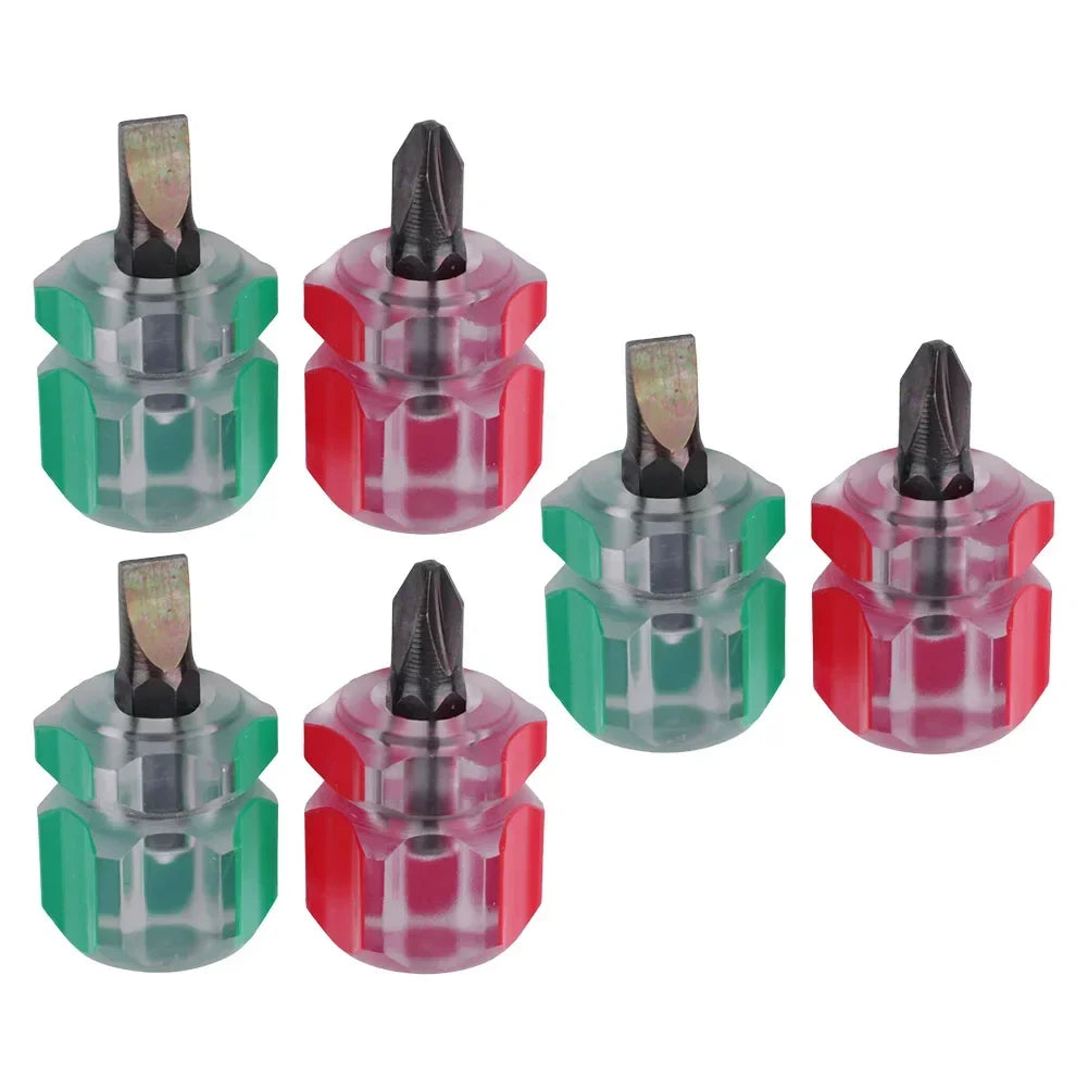 2/6PCS Mini Flachkopf Schraubendreher Nähmaschine Kreuz-kopf Kurzen Schraubendreher DIY Transparent Griff Reparatur Werkzeuge