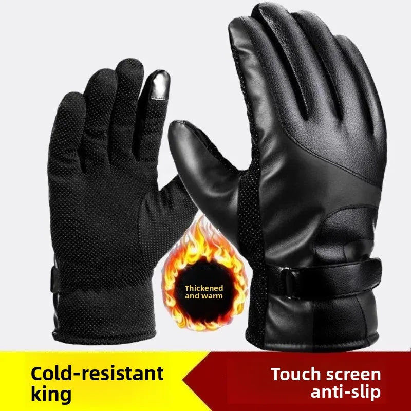 Herren-Winterhandschuhe, verdickt, mit Fleece gefüttert, Touchscreen, wasserdicht, winddicht, kältebeständig, Motorradfahren, Outdoor, Skifahren