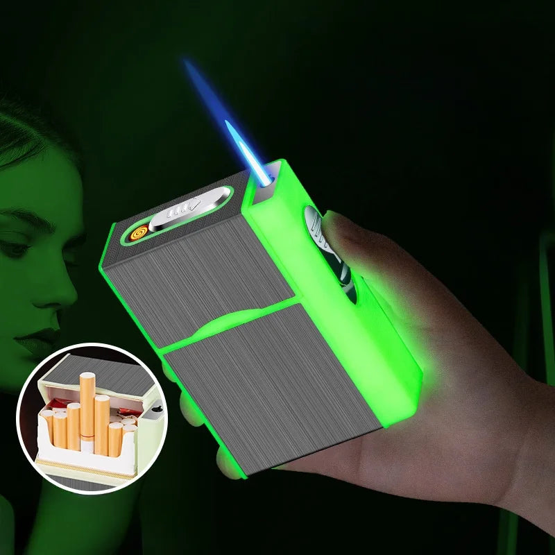 2 in 1 leuchtendes Zigarettenetui, 20 Stück, USB wiederaufladbar, Zigarettenanzünder, winddicht, Zigarettenetui, Geschenk, Raucherzubehör
