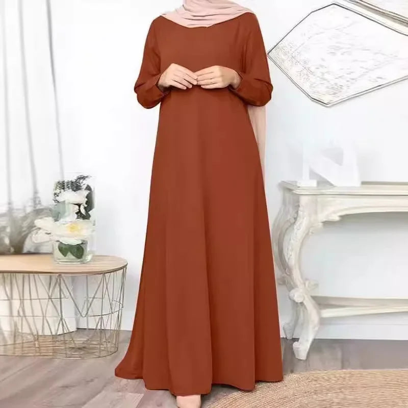 Solide Lose Abaya Für Frauen Casual Elegante Langarm Langes Kleid Einfache Muslimischen Kleid Frauen Modest Islamische Kleidung EID Ramadan
