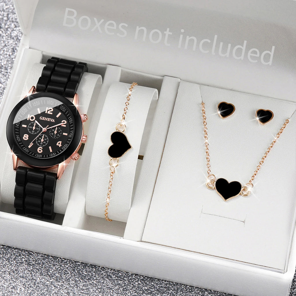 5/6PCS Frauen Uhren Mode Silikon Band Frauen Quarz Uhren Schmuck-Set Reloj Mujer Mädchen Uhr Geschenk (ohne Box)