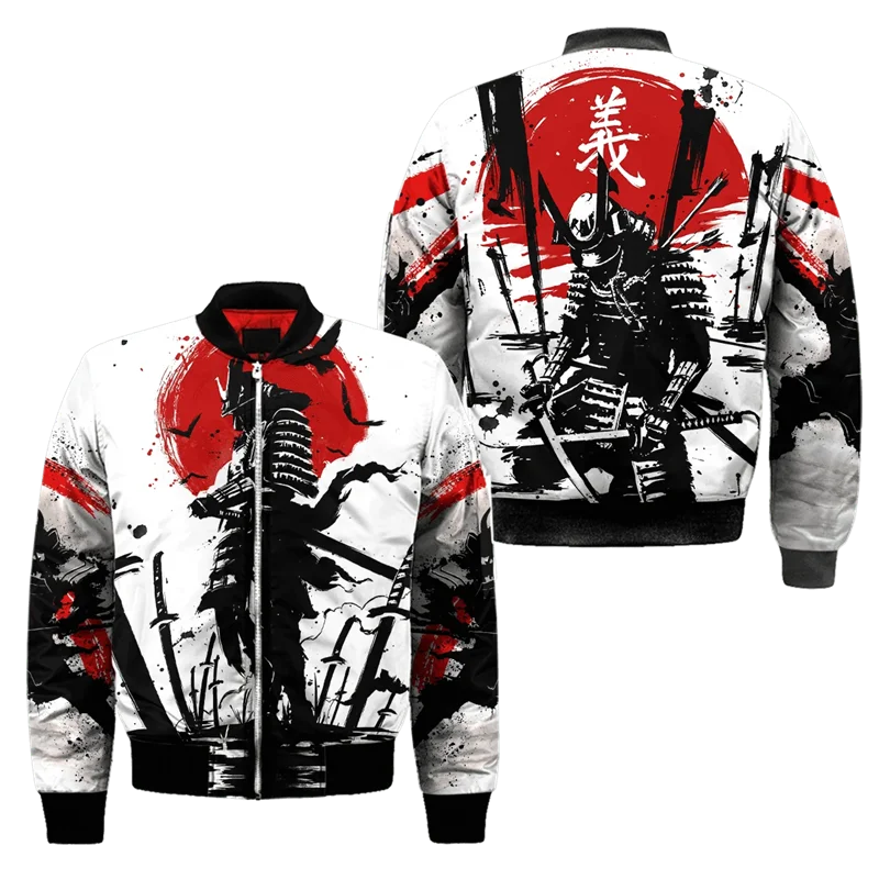 Frühling Herbst Herren Bomberjacke Samurai Oni Maske Tattoo 3D All Over Gedruckt Reißverschluss Trainingsanzüge Unisex Casual Reißverschluss Jacke Kleidung