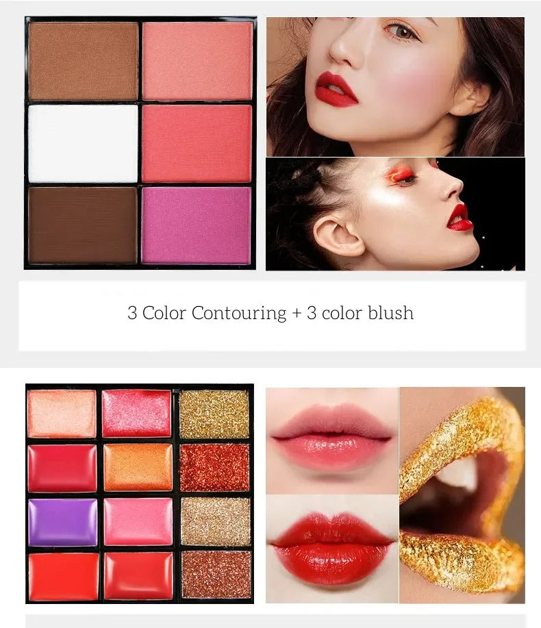 74-Farben-Lidschatten-Lipgloss-Kombinations-Make-up-Set, perlmuttartig, matt, Lidschatten-Tablett, Concealer, Flash-Lippenstift, Kosmetik-Set-Box