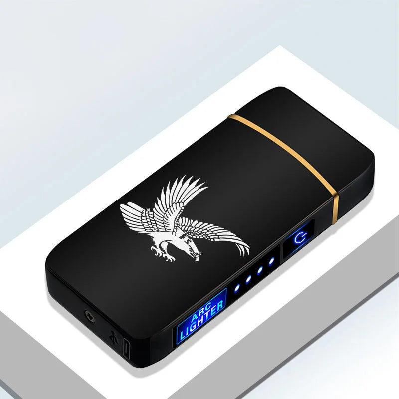 Elektrisches, winddichtes Metallfeuerzeug, Doppelbogen, flammenloses Plasma, wiederaufladbares USB-Feuerzeug, LED-Leistungsanzeige, Touch-Sensor-Feuerzeuge