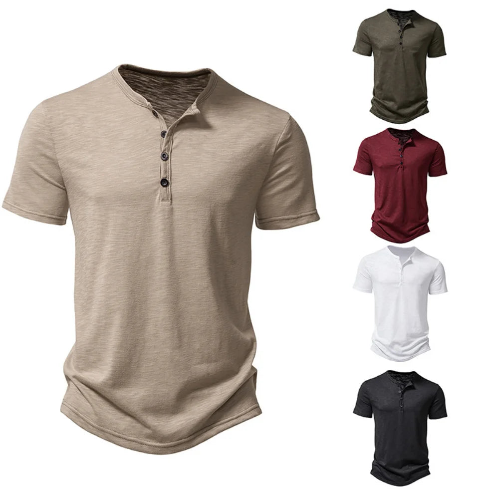Henley Kragen Sommer Männer Casual Einfarbig Kurzarm T Shirt für Männer Polo männer Hohe Qualität männer T Shirts