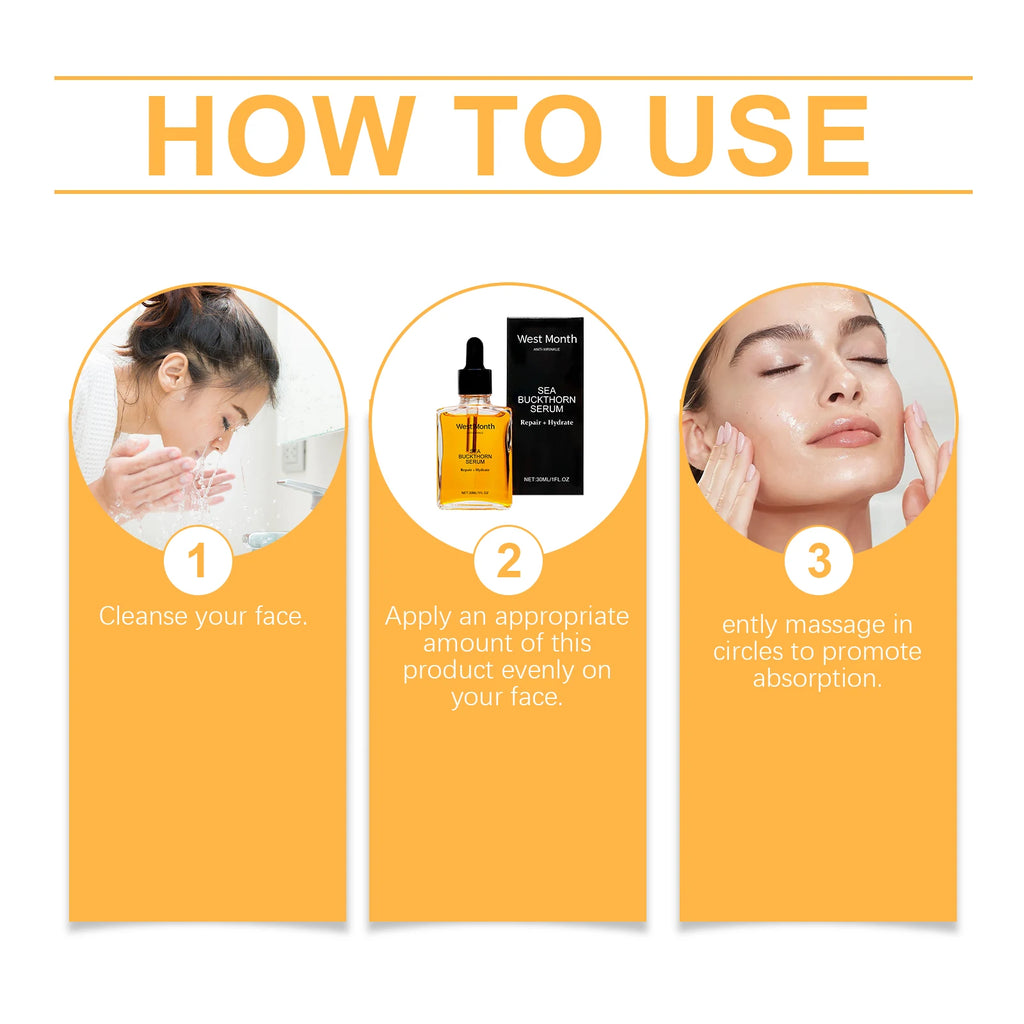 Feuchtigkeitsspendendes Sanddornserum zur sanft feuchtigkeitsspendenden, spenden, nähren, straffen Haut und unterstützen die verjüngende Gesichtsessenz