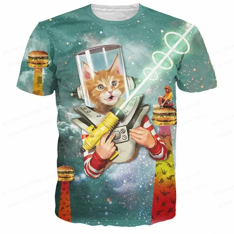 3D Gedruckt Lustige Katze T Shirt Für Männer Tier Lebensmittel Muster Tees Sommer Straße Oversize Kurzarm Tops Lose Rundhals T-Shirts