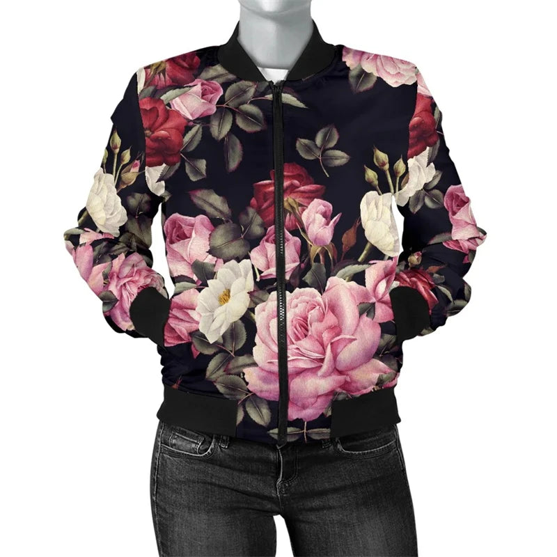 Retro Blume Schädel Grafik Jacke Männer Frauen 3d gedruckt Streetwear Langarm Jacken lässige Persönlichkeit Herbst Bomber Jacke