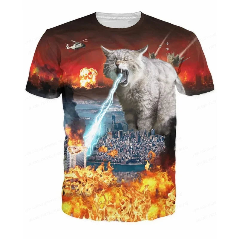 3D Gedruckt Lustige Katze T Shirt Für Männer Tier Lebensmittel Muster Tees Sommer Straße Oversize Kurzarm Tops Lose Rundhals T-Shirts