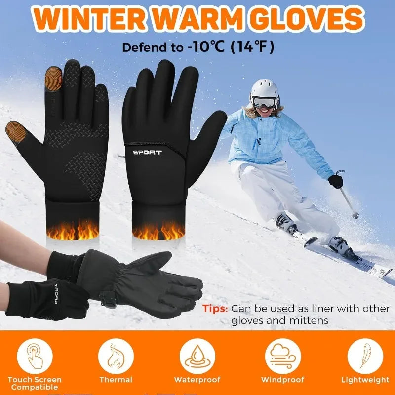 Warme Winterhandschuhe, Touchscreen, winddicht, kältebeständig, Fahrradhandschuhe, Herren- und Damen-Lauf-, Wander- und Skihandschuhe