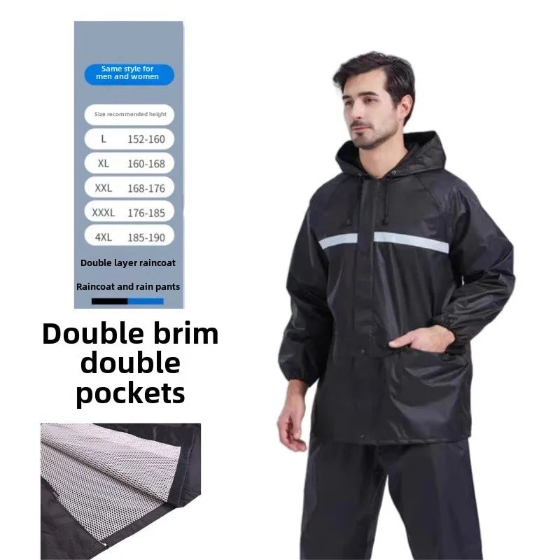 Herren Regenmantel Regenhose Set Geteilter reflektierender Regenmantel Baustellenfahrer zum Mitnehmen Reiten Wandern Arbeitsschutz Regenmantel