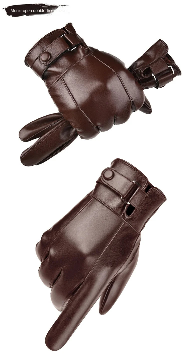 Winterhandschuhe für Herren, echtes Leder, Outdoor-Radfahren, schwarz, echtes Schaffell, warm halten, Fahren, Motorradhandschuhe