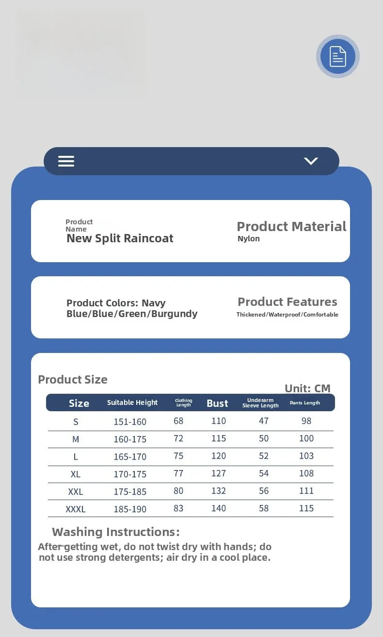 Verdickter Polyester-Stoff, Motorrad, Elektrofahrzeug, Reiten, Regenanzug, atmungsaktiv, abnehmbarer Regenmantel und Hose für Erwachsene
