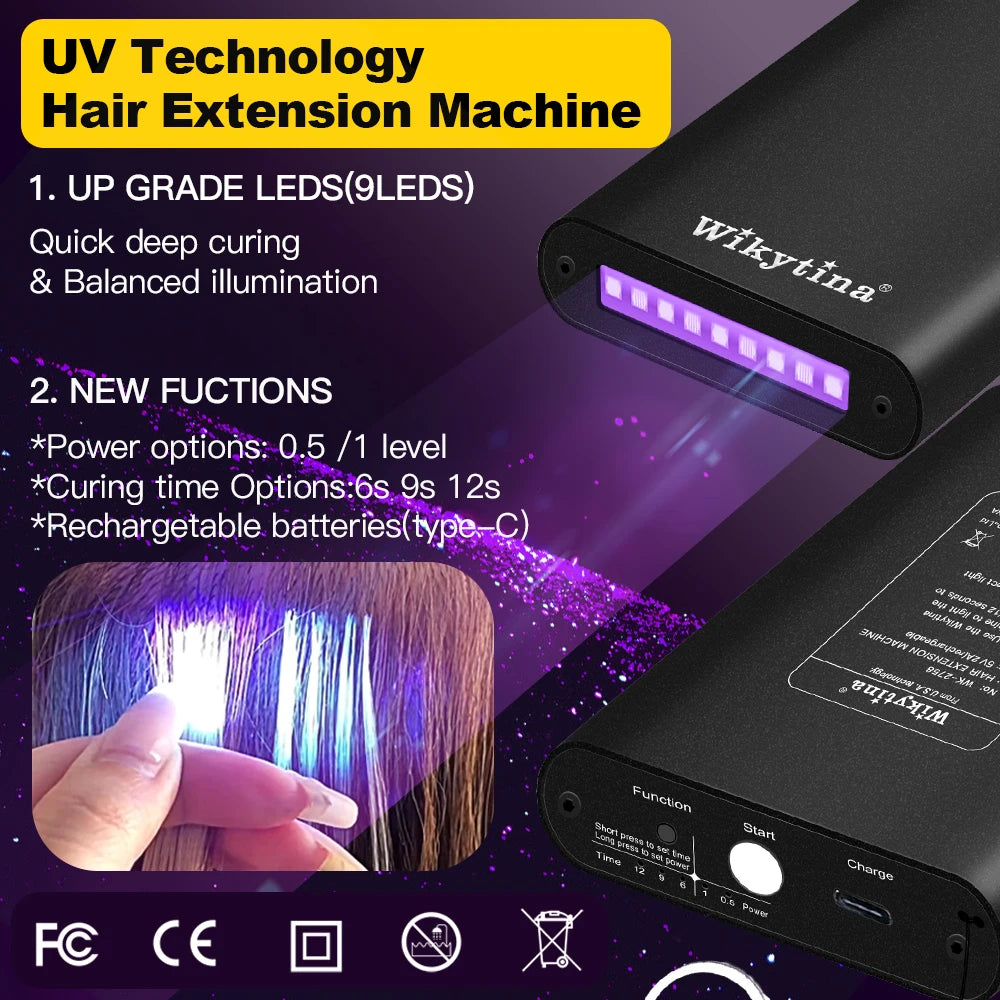 Komplette Haarverlängerungsmaschine mit UV-Licht, V-Licht-Werkzeugen, Kleber und Aushärtungsfeuerzeug für einfache Haarverlängerungen