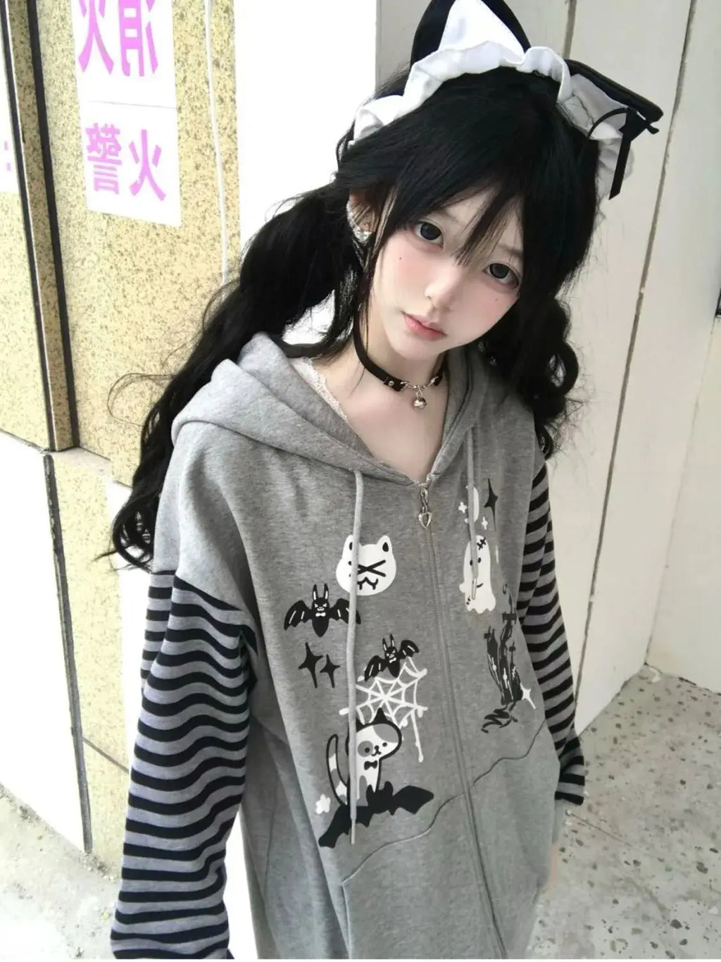 Japanische süße Mäntel Y2K Kleidung Hoodie Damen Tops Herbst und Winter Farbabstimmung Spleißen mit dicken Retro-Cardigan-Jacken