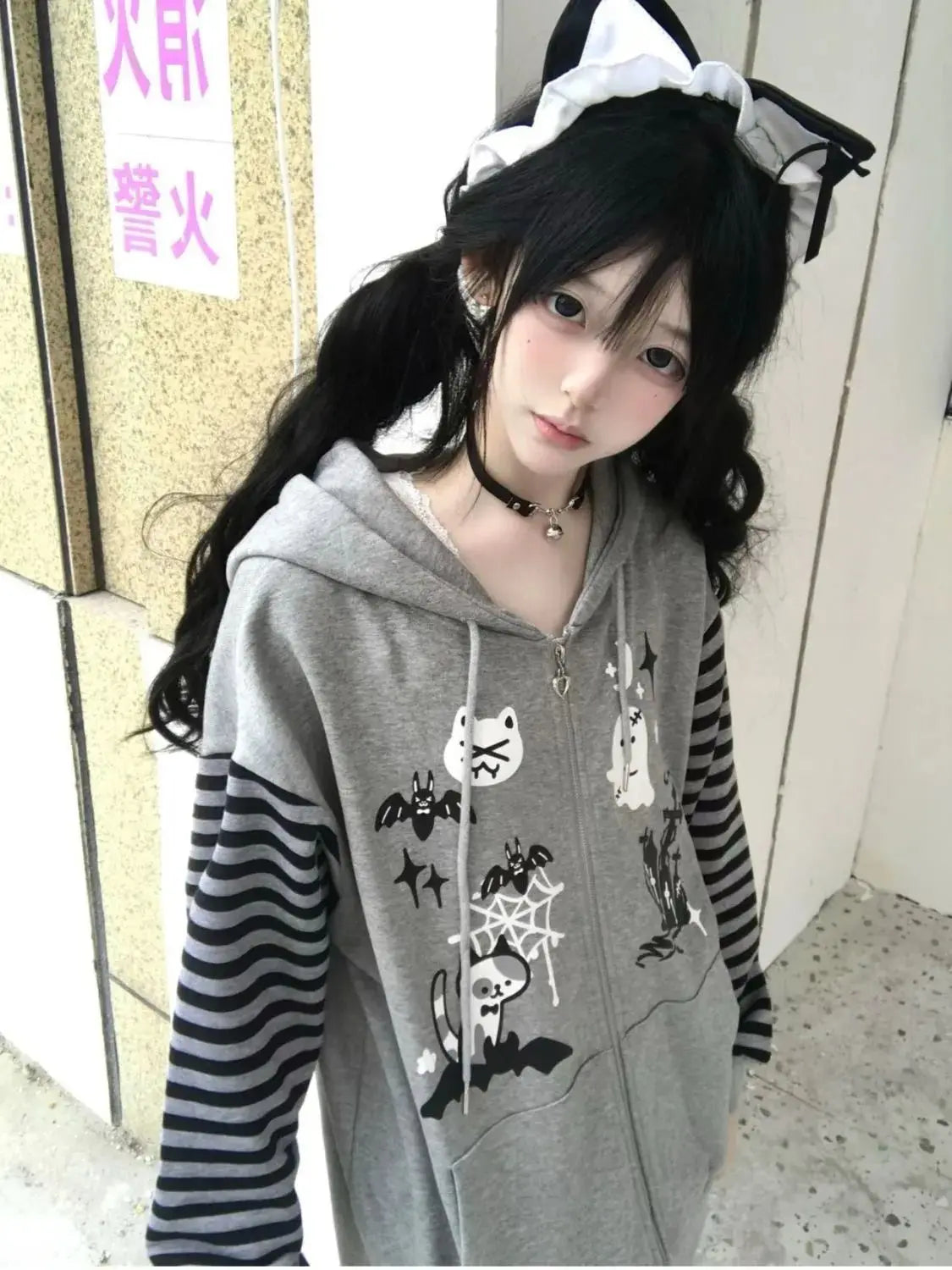 Japanische süße Mäntel Y2K Kleidung Hoodie Damen Tops Herbst und Winter Farbabstimmung Spleißen mit dicken Retro-Cardigan-Jacken