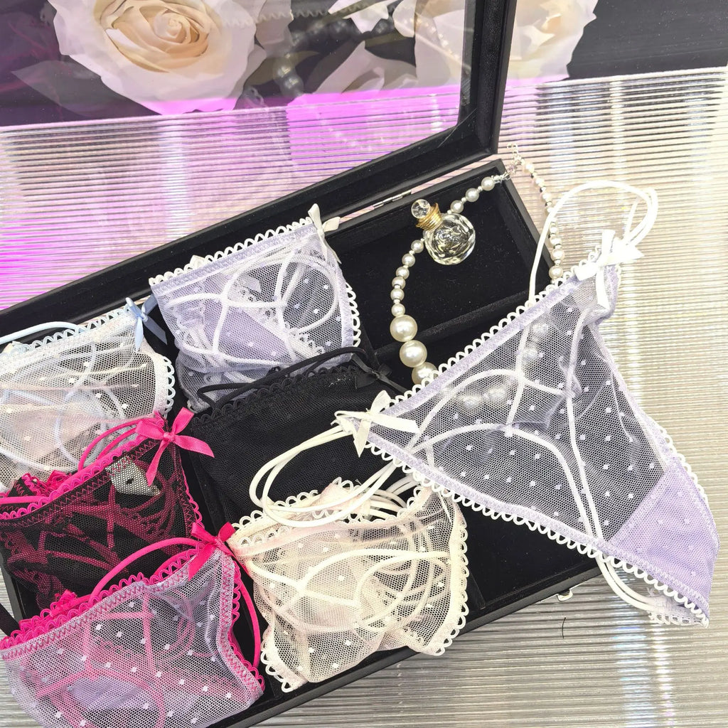 Bowknot Spitze Sexy Mädchen Slips Frauen Höschen Punkte Nahtlose G String Transparent Tanga Unterwäsche Niedrige Taille Weibliche Dessous