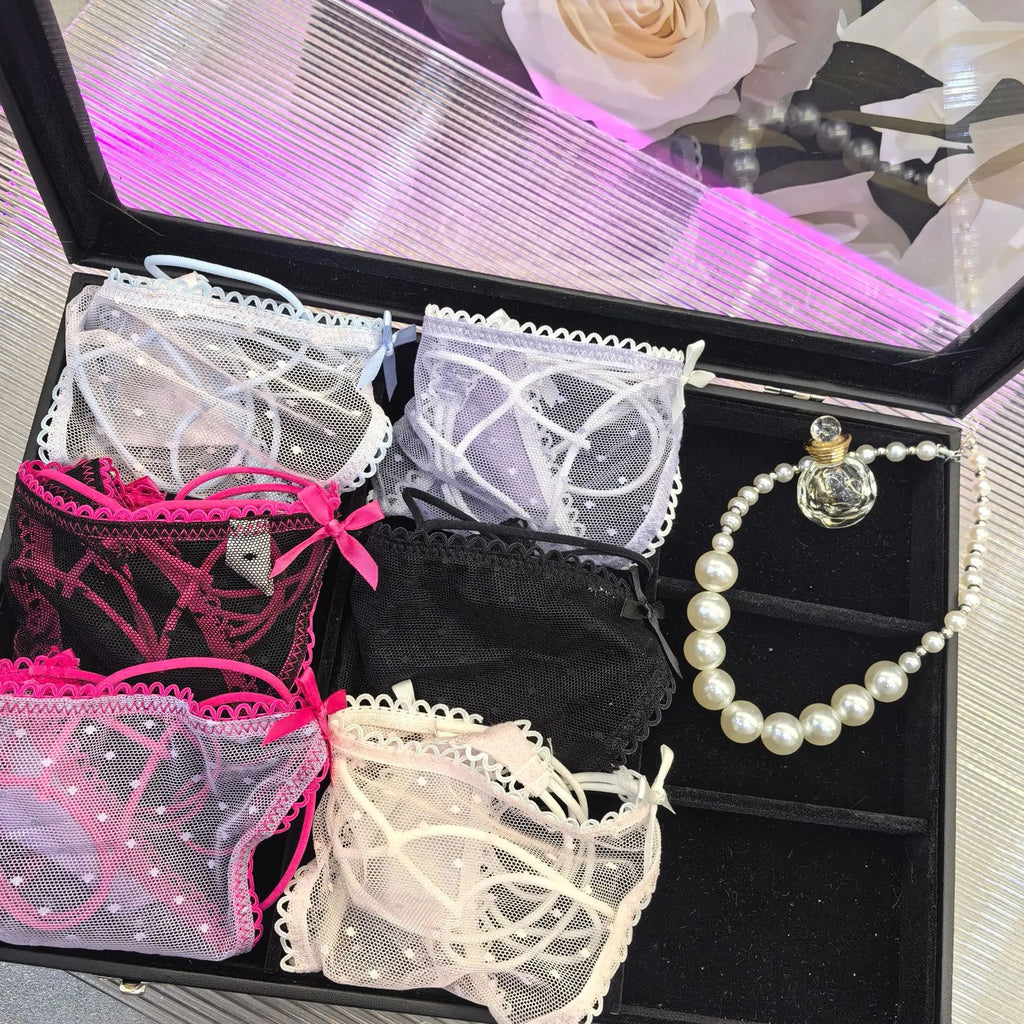 Bowknot Spitze Sexy Mädchen Slips Frauen Höschen Punkte Nahtlose G String Transparent Tanga Unterwäsche Niedrige Taille Weibliche Dessous