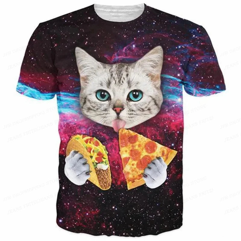 3D Gedruckt Lustige Katze T Shirt Für Männer Tier Lebensmittel Muster Tees Sommer Straße Oversize Kurzarm Tops Lose Rundhals T-Shirts