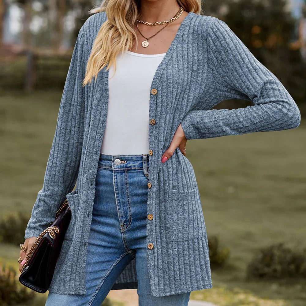 Frauen Lose Lange Pit Tasche Lose Jacke Mäntel Frühling Herbst Weibliche Dünne Outwear Strickjacken JSFS-KK003