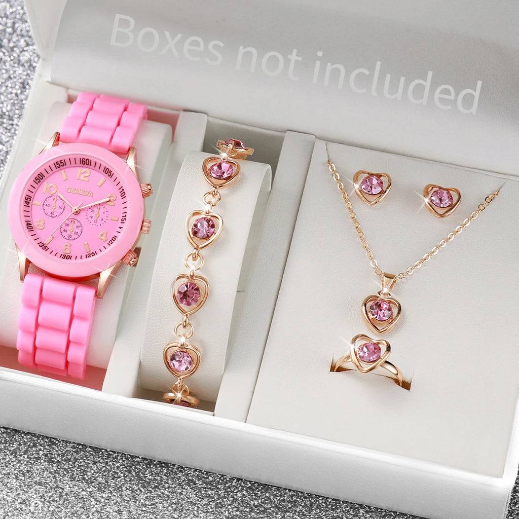 5/6PCS Frauen Uhren Mode Silikon Band Frauen Quarz Uhren Schmuck-Set Reloj Mujer Mädchen Uhr Geschenk (ohne Box)