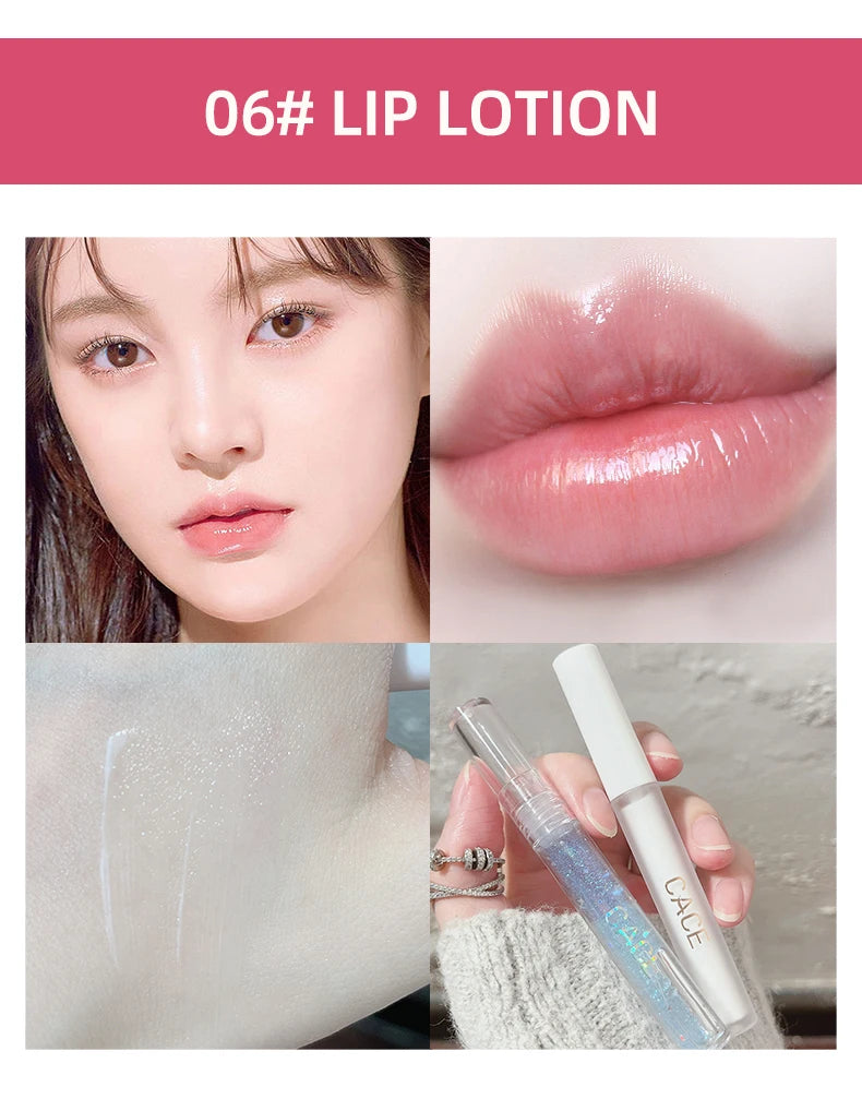 CACE Mattflüssiger Lippenstift-Make-up-Sets, 4 Farben Lipgloss und 1 transparenter Lipgloss und 1 Stück Lippenbalsam, praller und Halsketten-Geschenk