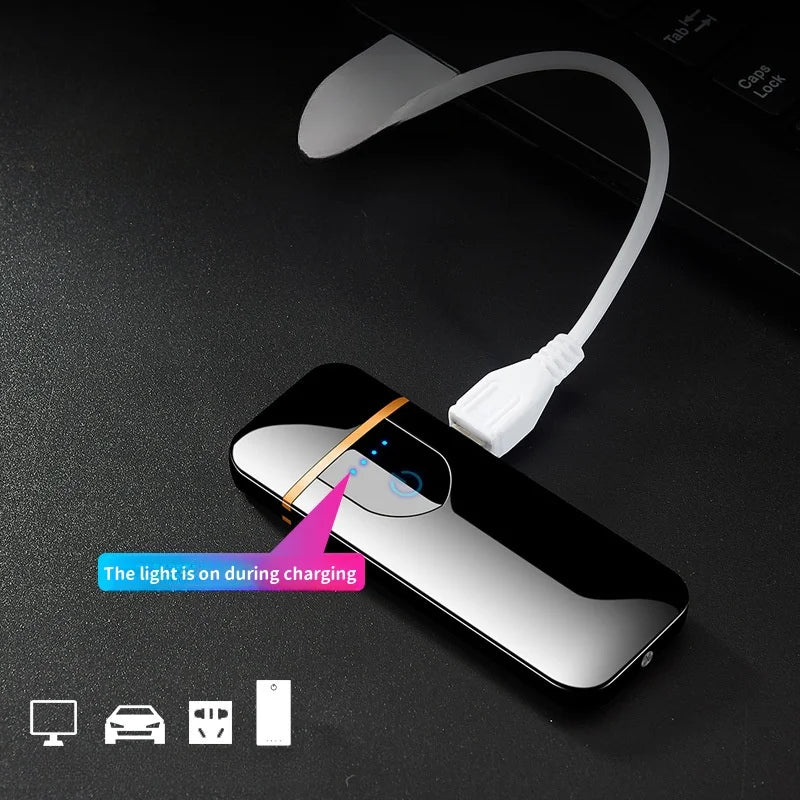 Berührungsempfindliches USB-Lade-Wolframdraht-Feuerzeug für den Außenbereich, winddicht, elektrisch, flammenlos, Spule, Zigarettenanzünder als Geschenk für Männer