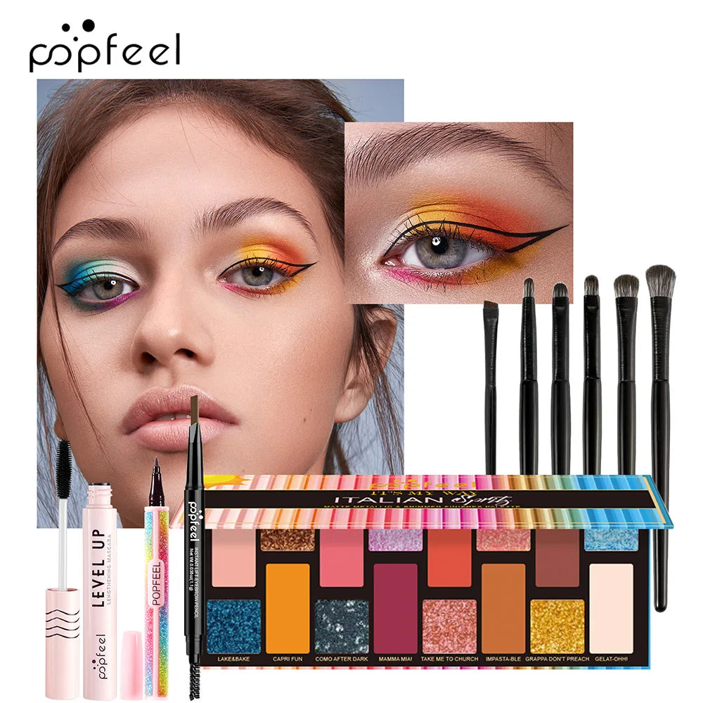 POPFEEL All-in-One-Make-up-Set, Geschenkset mit Lidschatten-Palette, Foundation, Lipgloss, Rouge, Pinsel, Eyeliner und mehr Schönheitsgeschenke