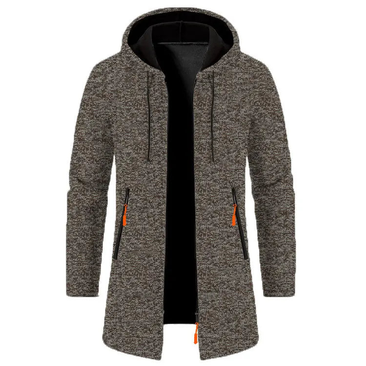 Frühling Herbst männer Mit Kapuze Lange Jacken Solide Stricken Strickjacke Outwear Casual Männlichen Mäntel Zipper Warme Streetwear Hoodies Jacke