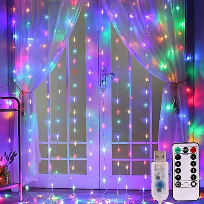 Weihnachtsdekoration für Zuhause, USB, 8 Modi, Feengirlande, LED-Vorhang-Lichterkette mit Fernbedienung für Schlafzimmer, Hochzeit