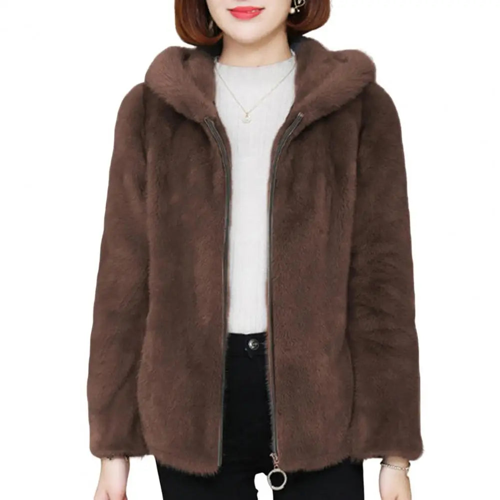 2024 koreanische Frauen Winter jacke Mantel doppelseitige dicke Pelz Plüsch Kapuze lange Ärmel Reiß verschluss Strickjacke lose Jacke Oberbekleidung
