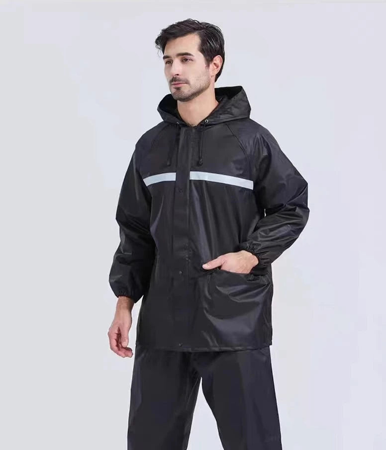 Herren Regenmantel Regenhose Set Geteilter reflektierender Regenmantel Baustellenfahrer zum Mitnehmen Reiten Wandern Arbeitsschutz Regenmantel