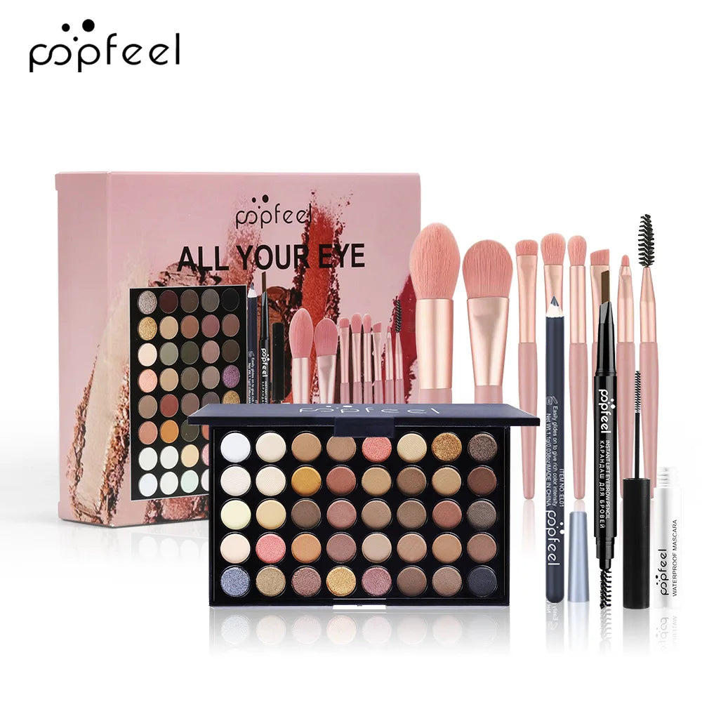 POPFEEL All-in-One-Make-up-Set, Geschenkset mit Lidschatten-Palette, Foundation, Lipgloss, Rouge, Pinsel, Eyeliner und mehr Schönheitsgeschenke