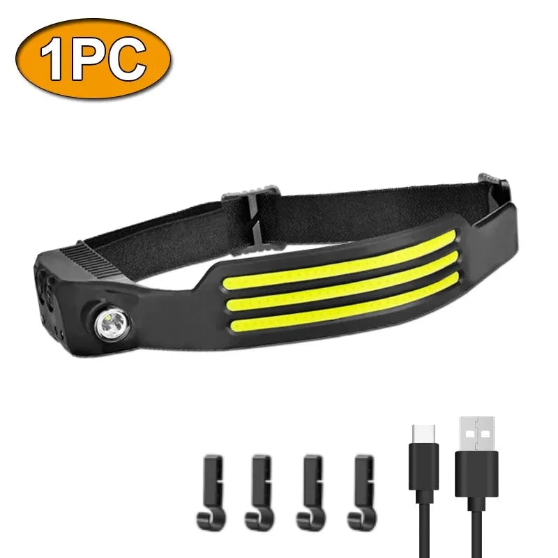 COB LED Scheinwerfer Induktion Kopf Lampe Eingebaute Batterie USB Aufladbare Kopf Taschenlampe Outdoor Camping Angeln Sensor Scheinwerfer