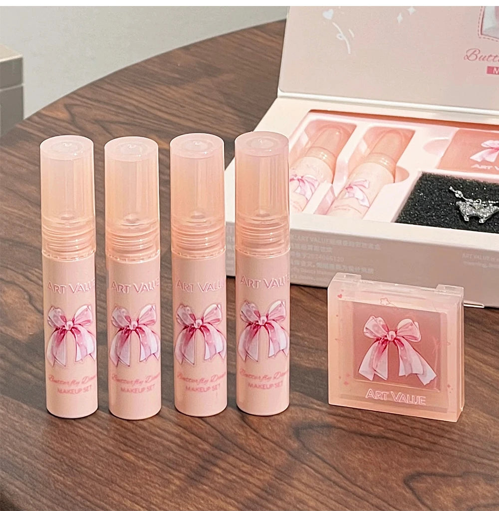 Art Value Butterfly Dance Color Box Four Lip Glaze Blush Set Halskette Lip Mud Blush Set