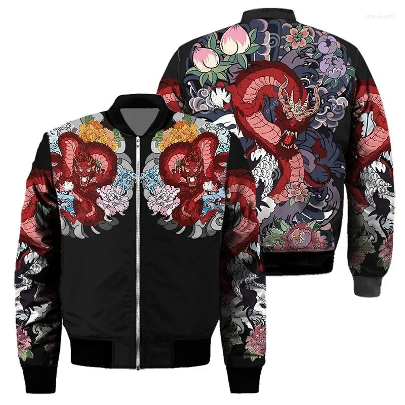 3D Gedruckt Neue Samurai Oni Maske Tattoo Herren Bomber Jacke Casual Frühling Herbst Vintage Zipper Jacke Unisex Kleidung Streetwear