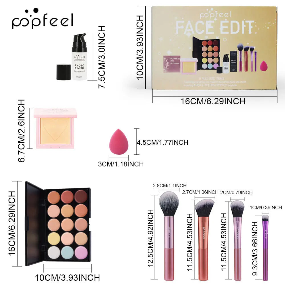 POPFEEL Gesichts-Make-up Mini Kit Foundation Primer Powder Foundation Make-up-Pinsel