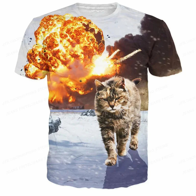 3D Gedruckt Lustige Katze T Shirt Für Männer Tier Lebensmittel Muster Tees Sommer Straße Oversize Kurzarm Tops Lose Rundhals T-Shirts